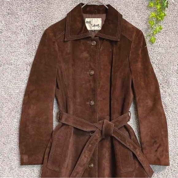 Brown Suede Leather Trench Coat - Picture 3 of 14